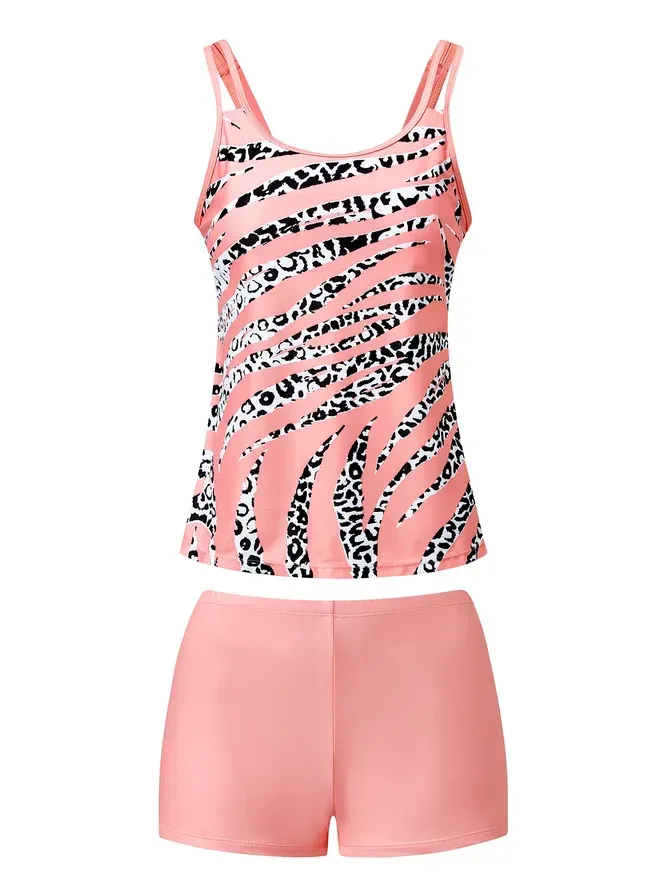 Simple Animal Printing Spaghetti Tankinis Two-Piece Set