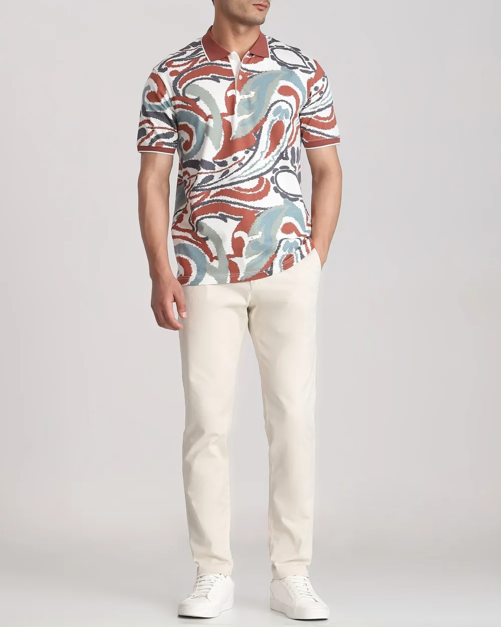 Casual Minimalist Personality Brown Printing Polo Shirt