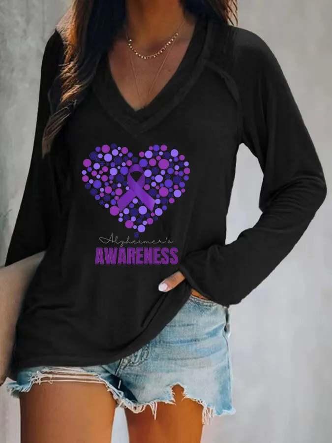 Women'S Awareness V-Neck Long-Sleeved T-Shirt