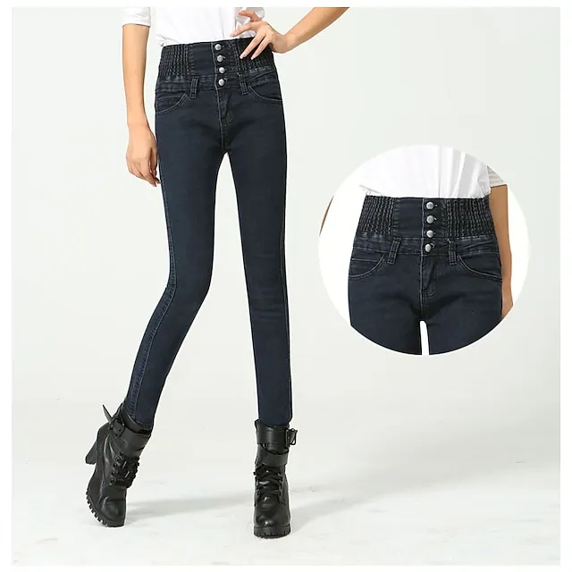 Women's Jeans Skinny Full Length Denim Side Pockets Stretchy High Waist Fashion Street Casual Light Blue B S M