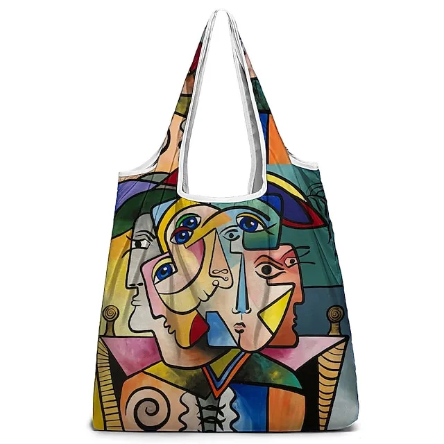 Women's Tote Shoulder Bag Hobo Bag Nylon Shopping Daily Print Large Capacity Breathable Foldable Geometric 3D Yellow Dusty Rose Red