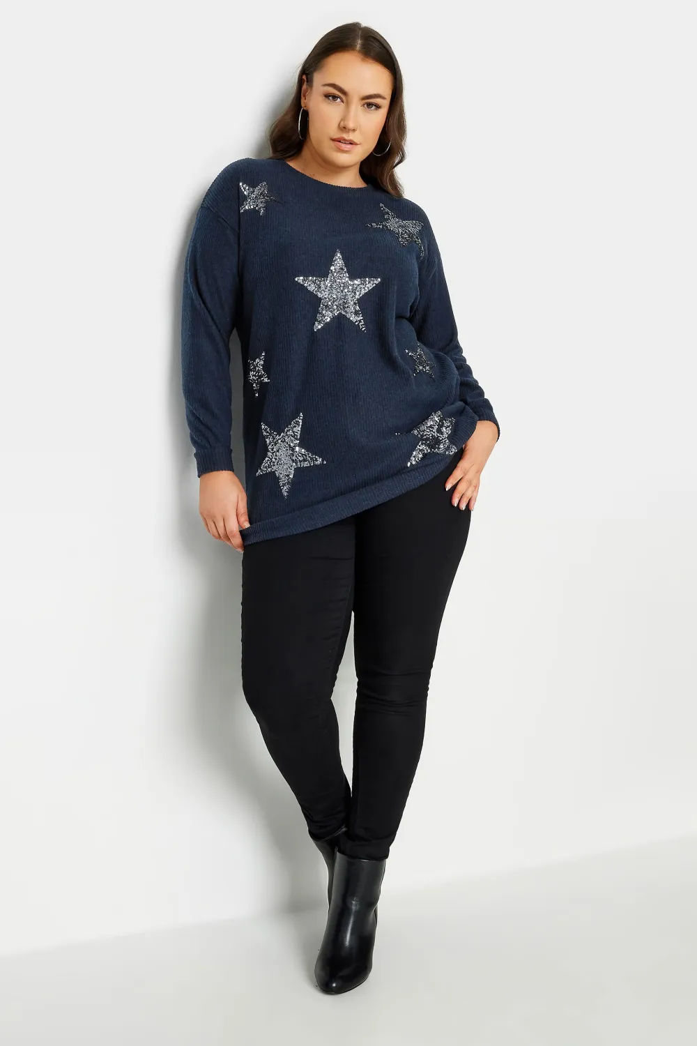 YOURS LUXURY Curve Blue Star Sequin Sweatshirt