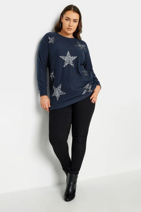 YOURS LUXURY Curve Burgundy Red Star Sequin Sweatshirt