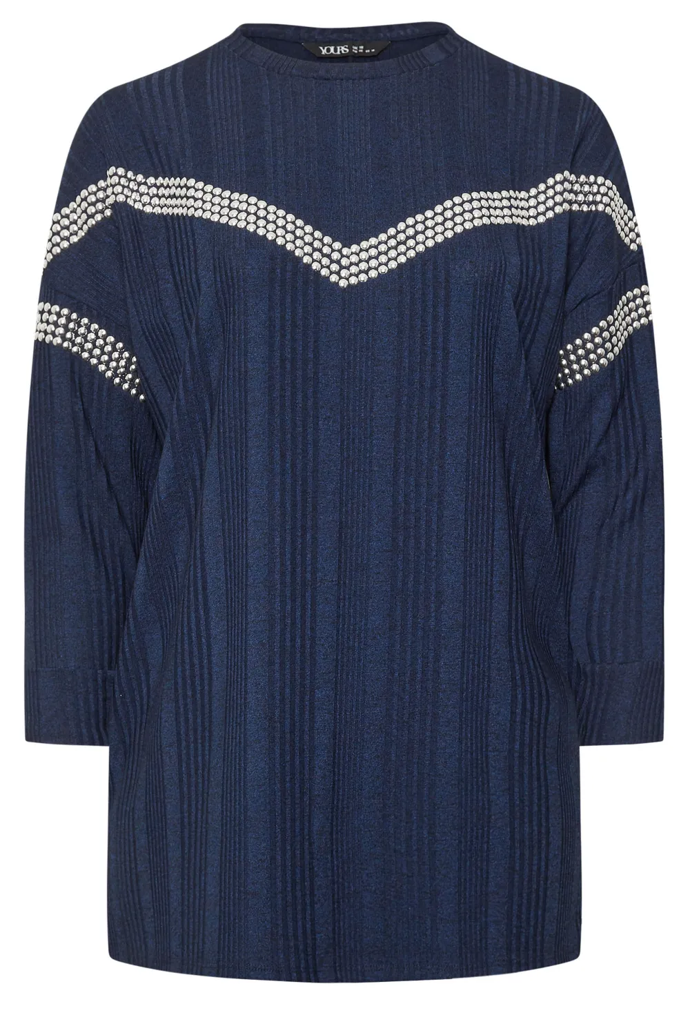 YOURS Curve Grey Ribbed Chevron Stud Jumper