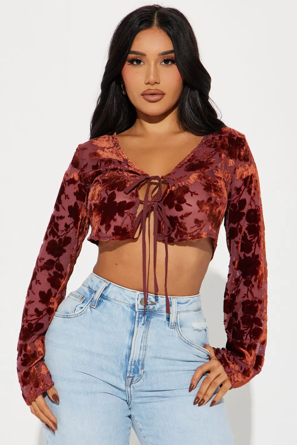 Amalia Floral Blouse Top - Burgundy/combo