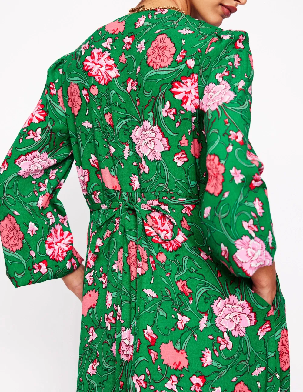 Green Floral Button - Front Tea Dress