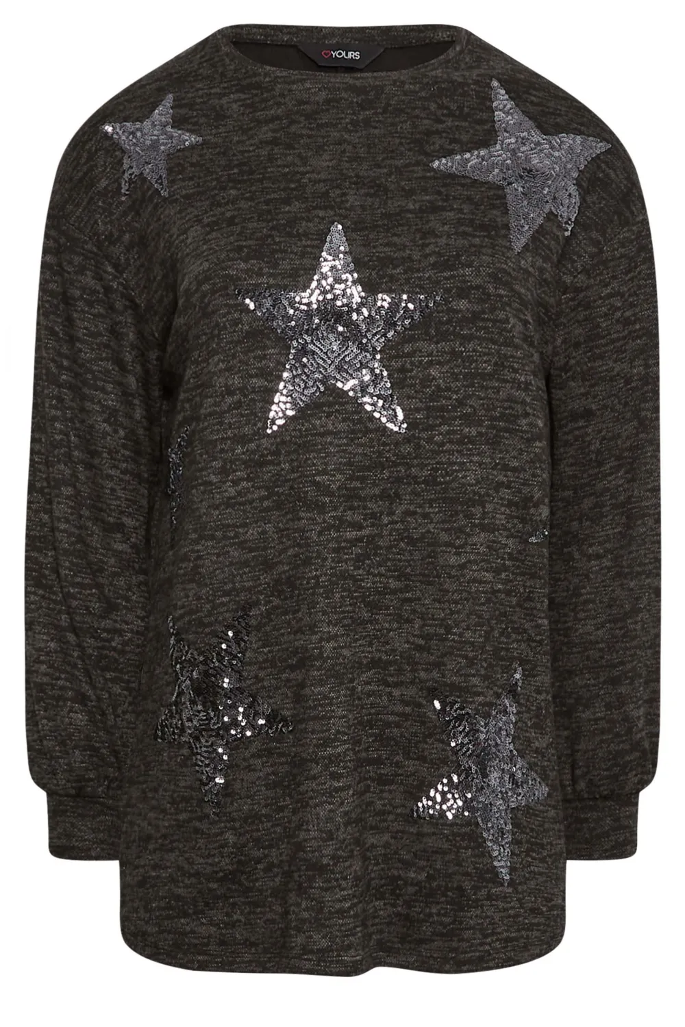YOURS LUXURY Curve Black Sequin Star Print Jumper