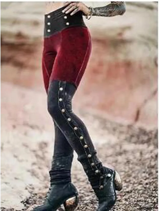 Women's Tights Leggings Cotton Blend Red Blue Green Mid Waist Fashion Halloween Casual Weekend Micro-elastic Ankle-Length Comfort Color Block S M L XL XXL