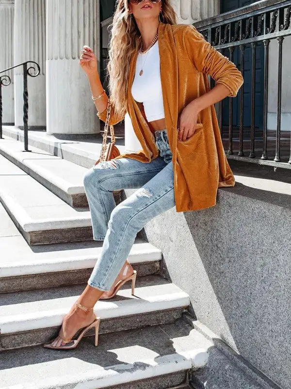 Loose Velvet Stretch Pocket Jacket