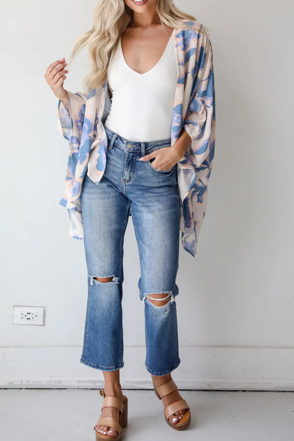 Season Of Blooms Blush Floral Kimono