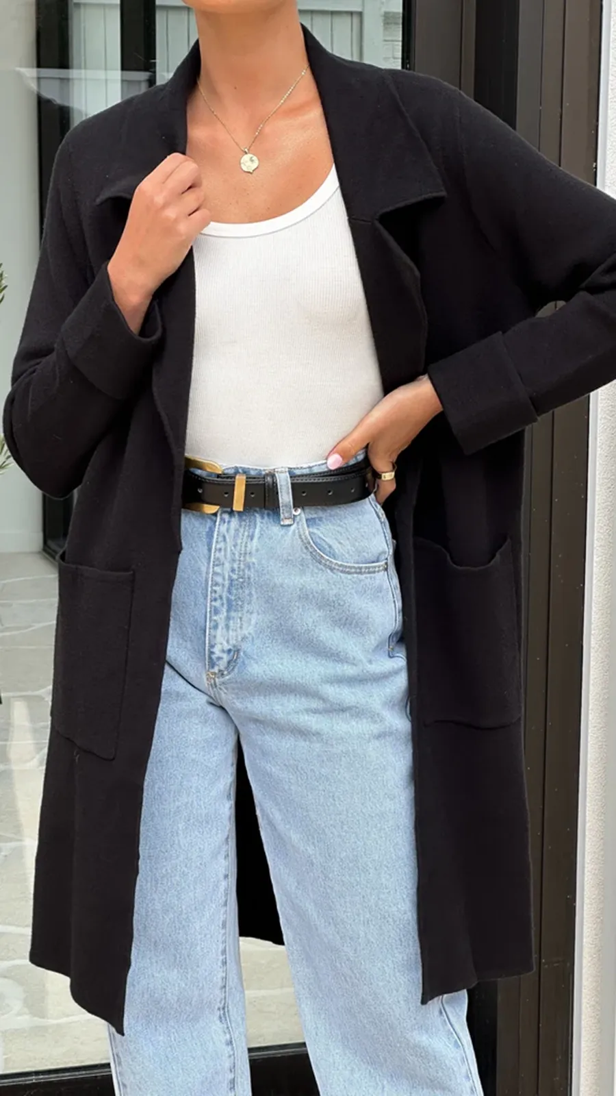 Black Simple Mid-Length Jacket