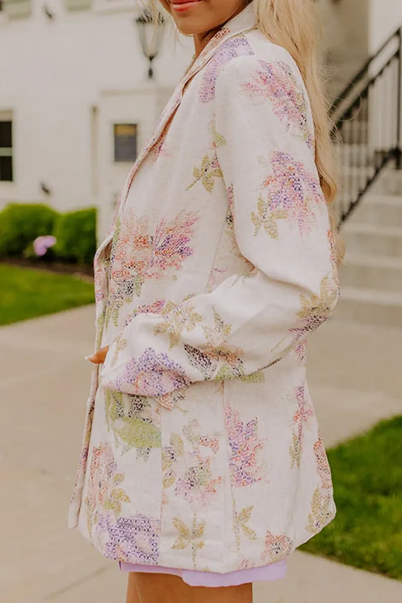 High-End Design Plant Print Suit Jacket