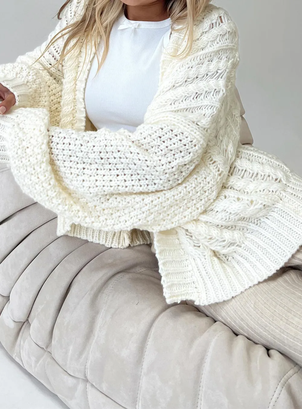 Cable Cardigan Oversized Cream