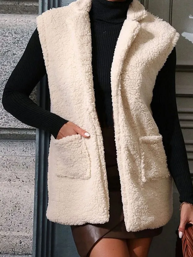 Casual Plain Casual Fluff/Granular Fleece Fabric Loose Vest