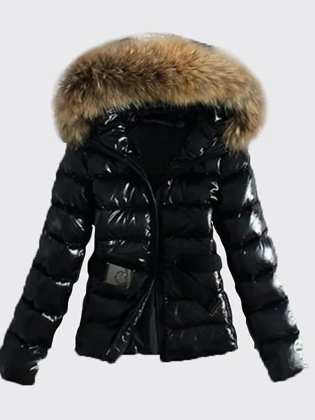 Women's Winter Jacket Winter Coat Parka Warm Breathable Outdoor Daily Wear Going out Pocket Fur Collar Zipper Hoodie Active Fashion Comfortable Street Style Solid Color Regular Fit Outerwear Long