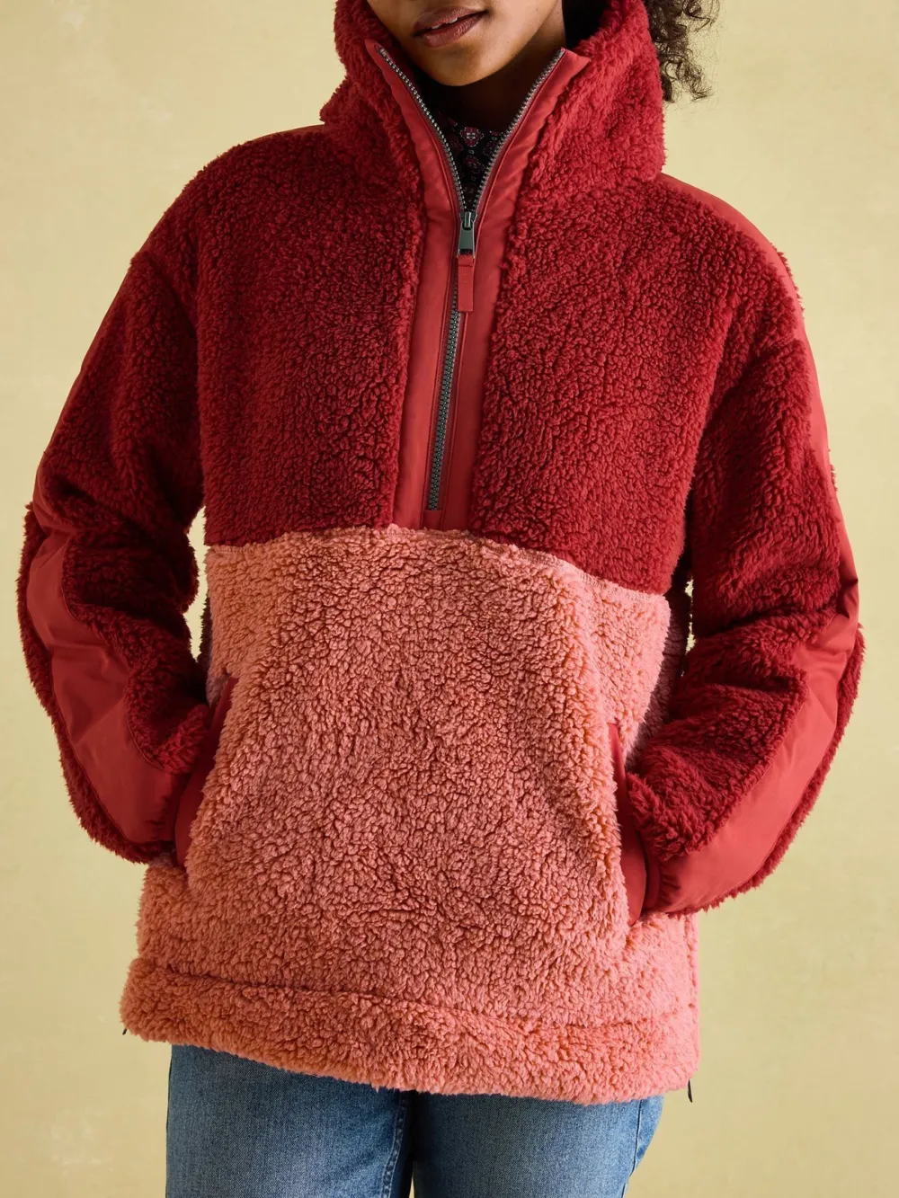 Color Block Pink Quarter Zip Fleece