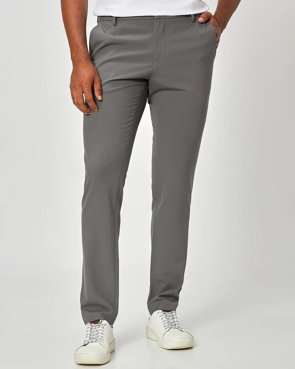 Classic Versatile Slim-Fit Straight-Leg Beige Trousers