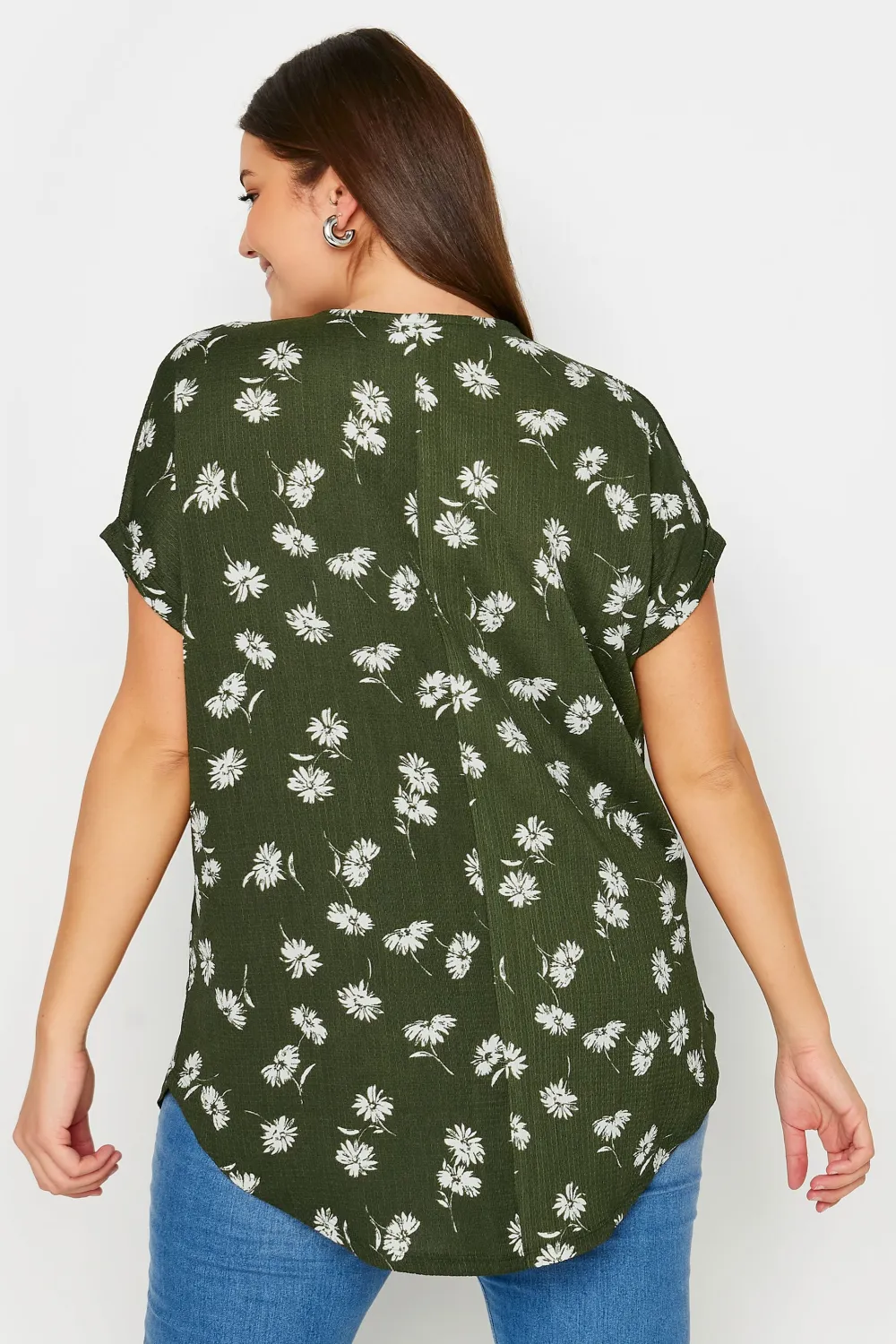 YOURS Curve Khaki Green Floral Print Notch Neck Blouse