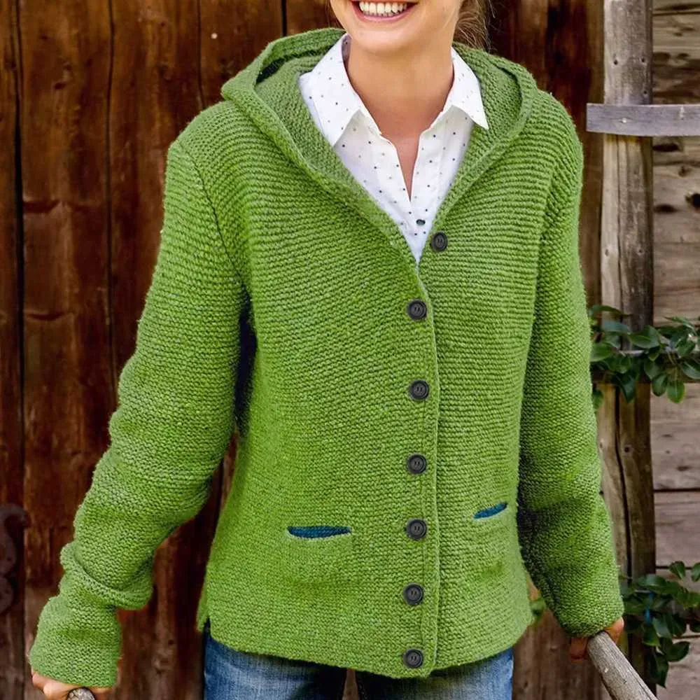 Oversized Knitted Women's Hooded Cardigan Knitted Sweater Jacket with Pocket