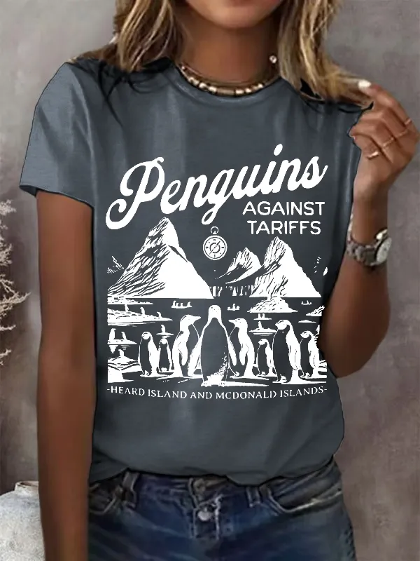 Women'S T-Shirt Women'S Penguin Fin Printed Round Neck T-Shirt Printed Short Sleeve