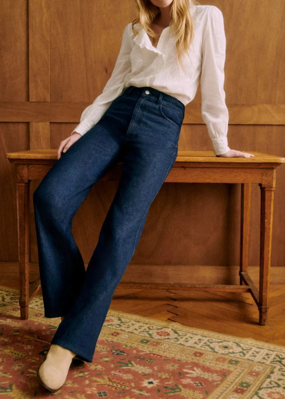 High-Rise Straight-Leg Solid Cotton Jeans