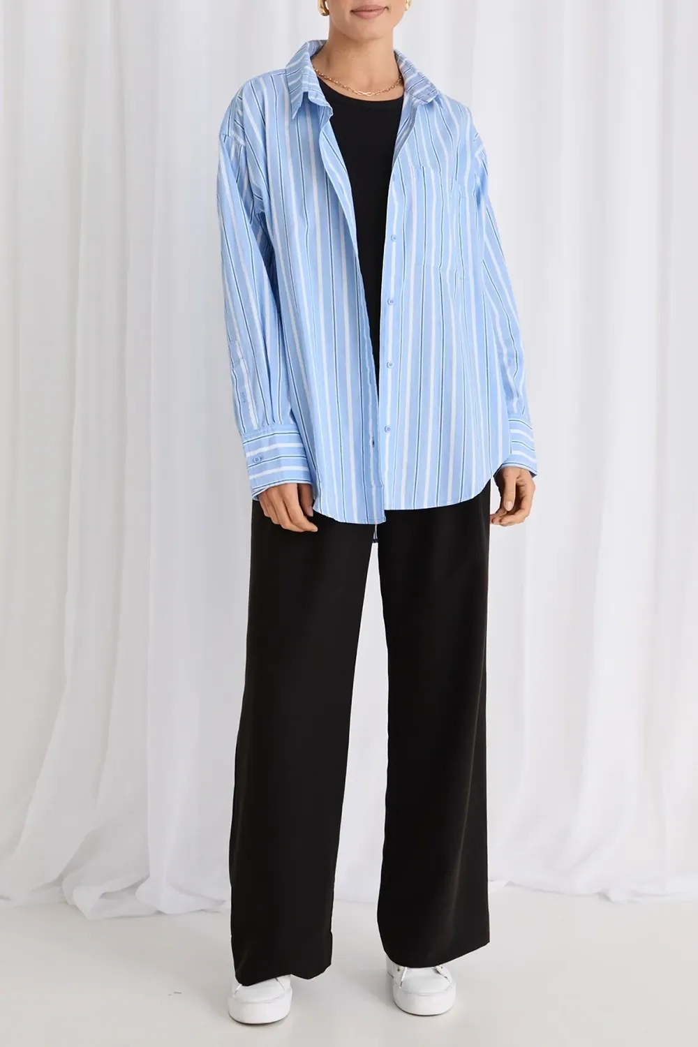 Blue Stripe Layered Long - Sleeve