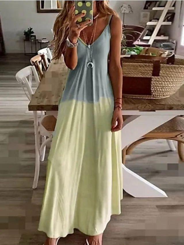 Women's Color Gradient Casual Dress Swing Dress Long Dress Maxi Dress Blue Pink Yellow Sleeveless Backless Spring Summer V Neck Hot Weekend Regular Fit Boom Sale Dress S M L XL XXL 3XL 4XL 5XL