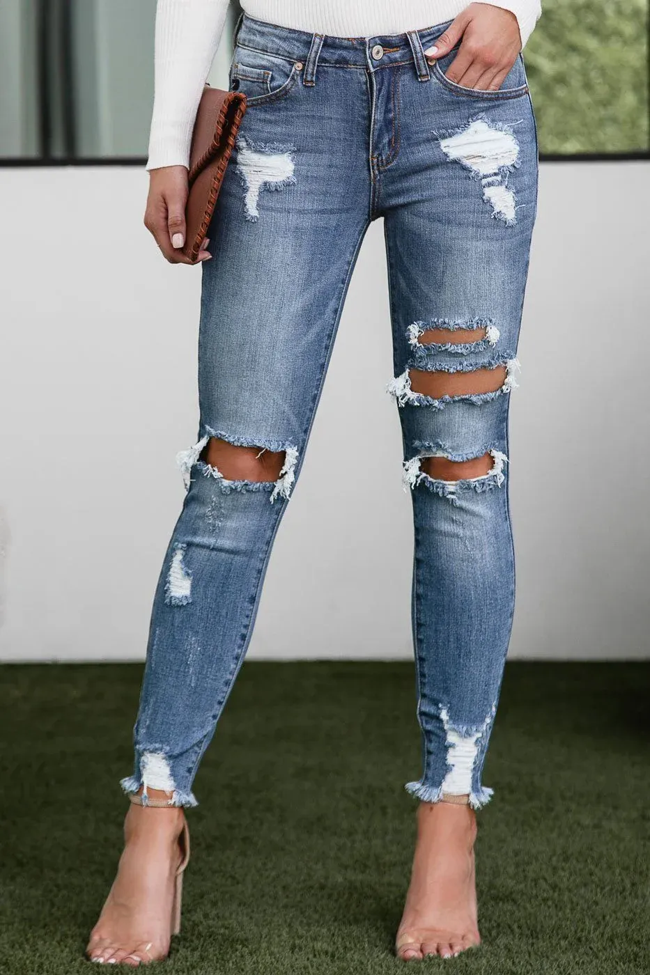 Medium Wash Distressed Skinny Jeans