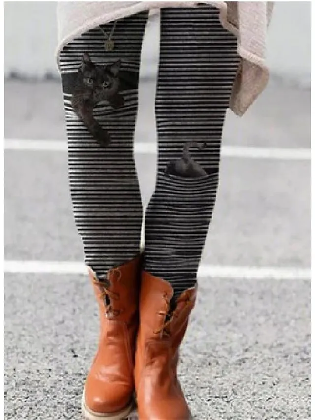 Women's Fleece Lined Leggings Warm Full Length Winter Leggings Print High Elasticity Mid Waist Fashion Designer Halloween Daily 1 2 S M Winter