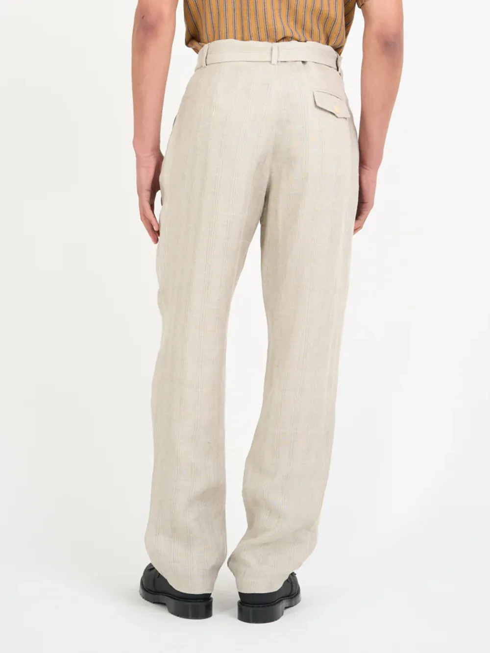 Sand Straight-Leg Belted Linen Trousers