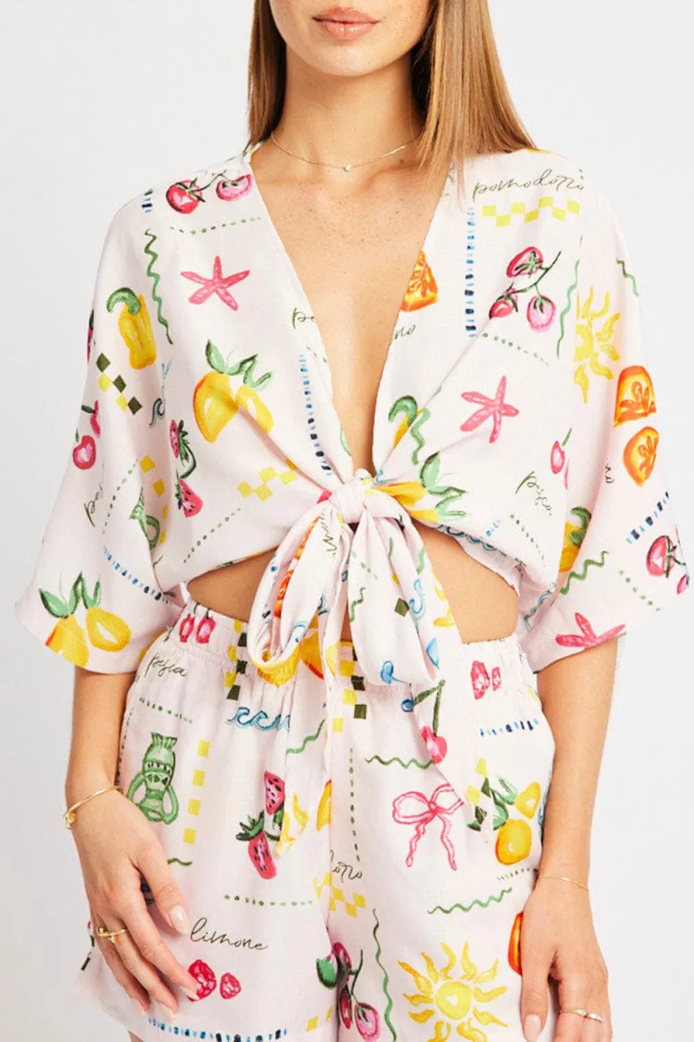 Pink Abstract Tie Up Bolero Short Sleeve