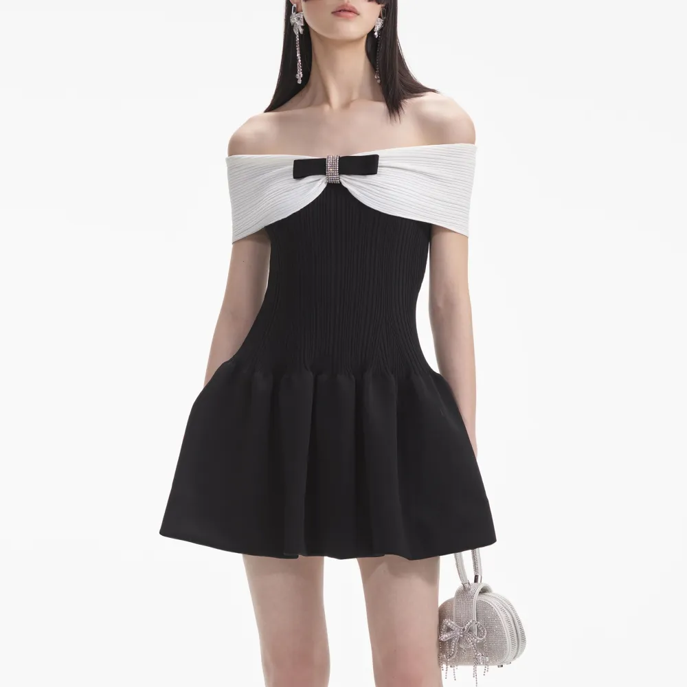 Black Knit Bow Mini Dress