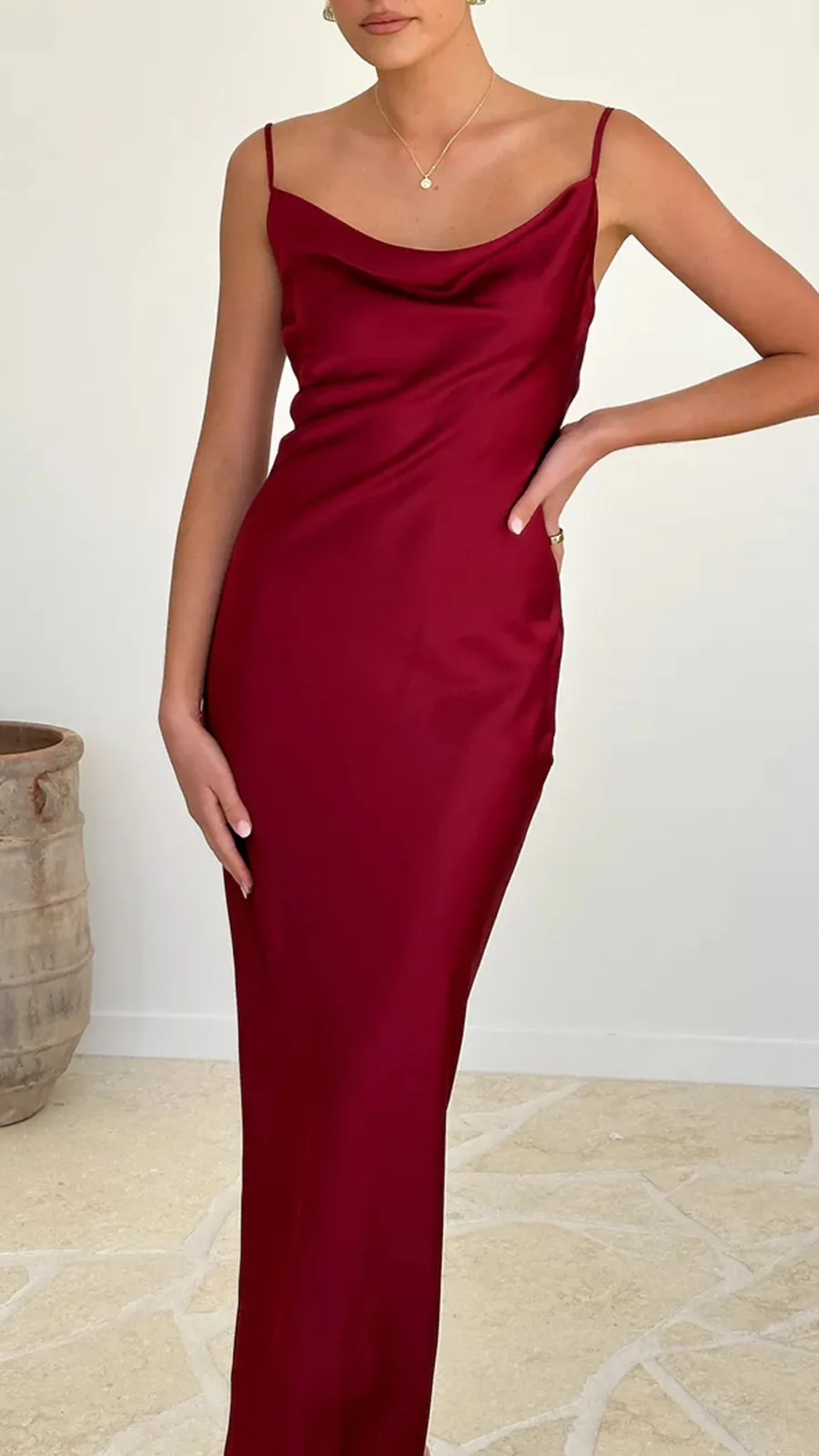 Flattering Cowl Neckline Maxi Dress