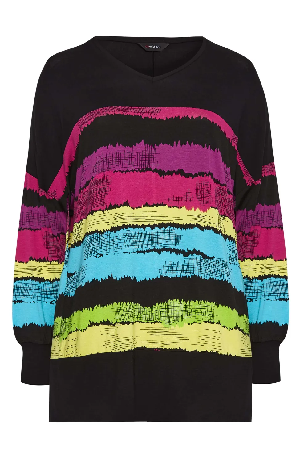 YOURS Curve Black Stripe Print Top