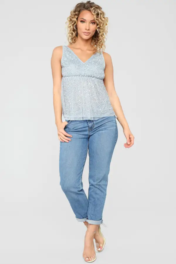 Stay Out Late Peplum Top - Slate Blue