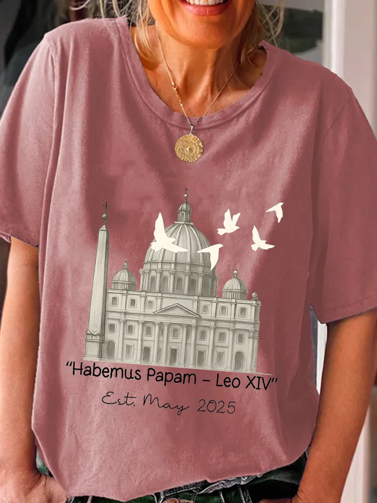 Women'S 2025 Habemus Papam Pope Leo Xiv Round-Neck Short-Sleeved T-Shirt