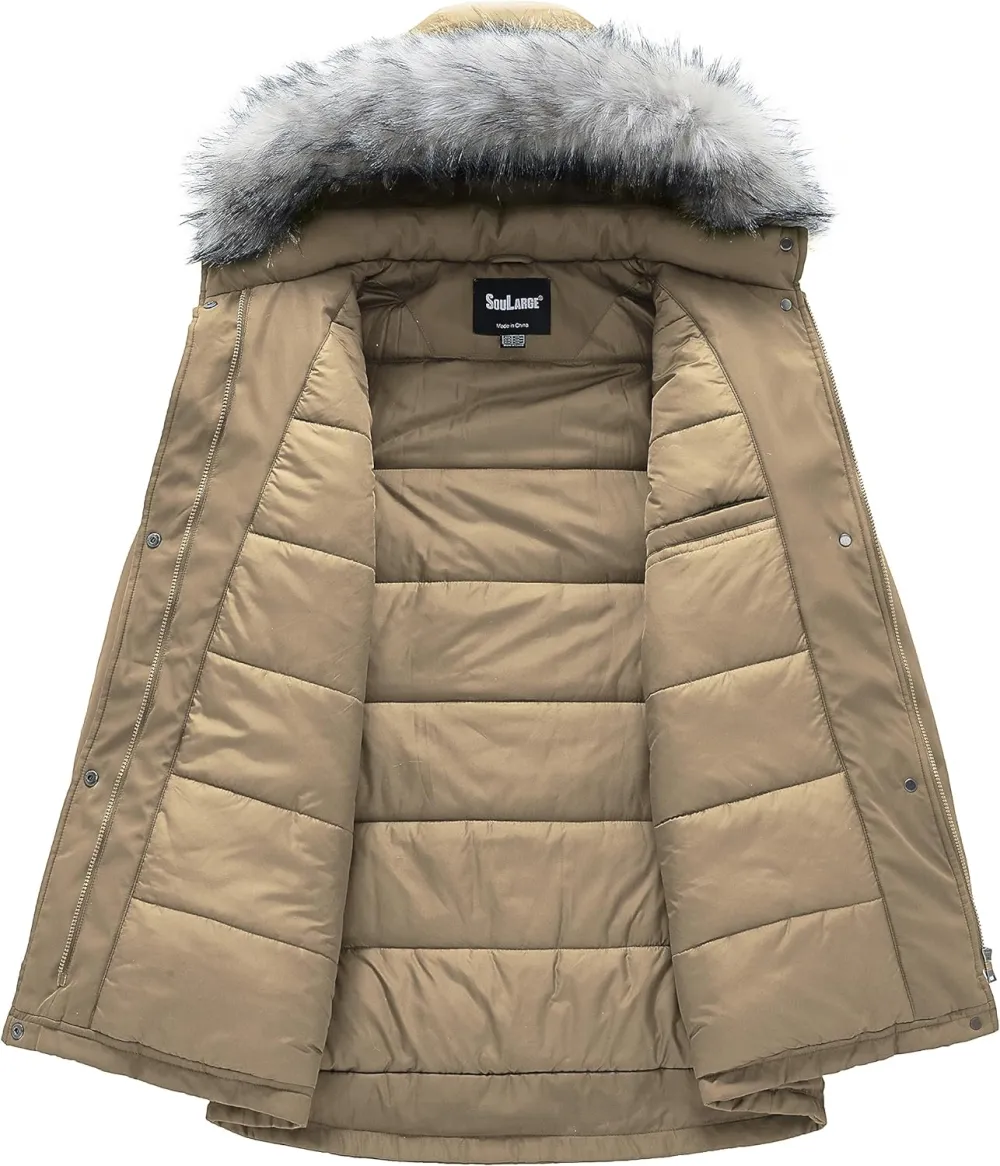 Women's Plus Size Winter Insulated Parka Coat with Faux Fur Hood