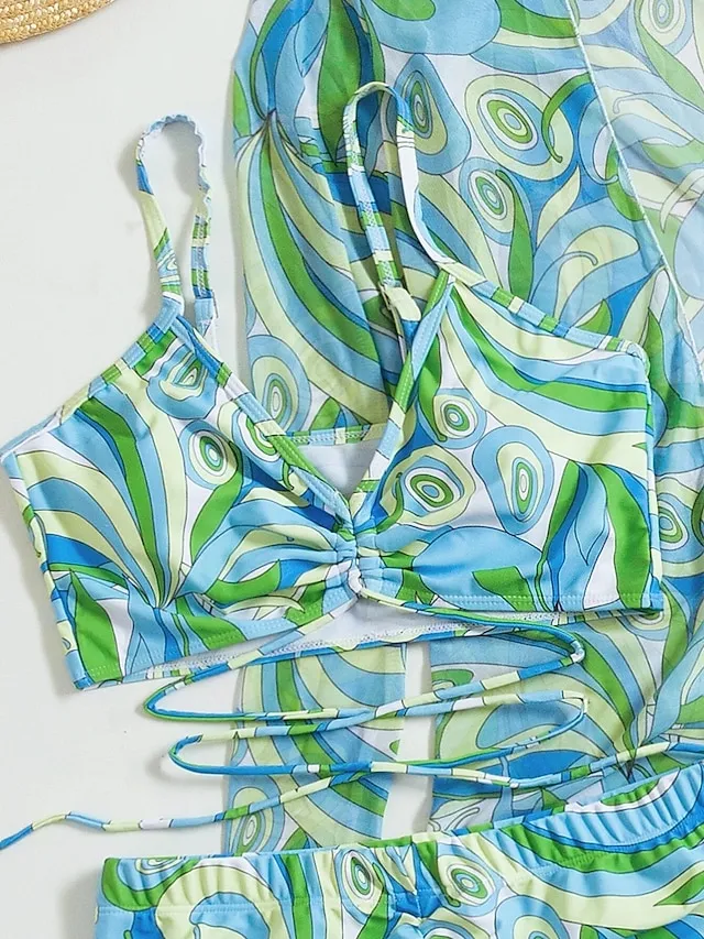 Women's Swimwear Bikini Normal Swimsuit 3-Piece Printing Graphic Black Yellow Blue Purple Orange Bathing Suits Sports Beach Wear Push Up