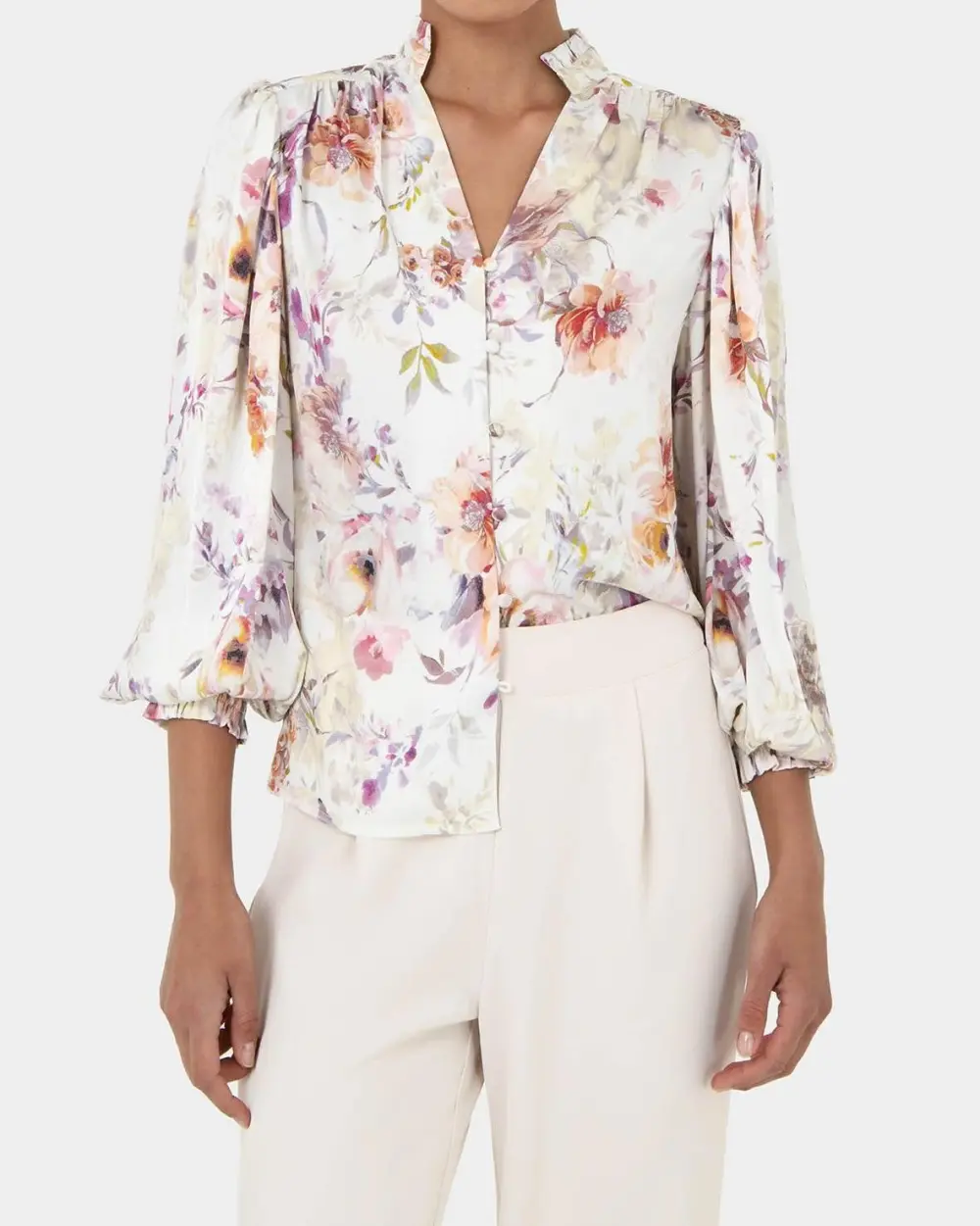 Romantic Floral Print Bell Sleeve Blouse