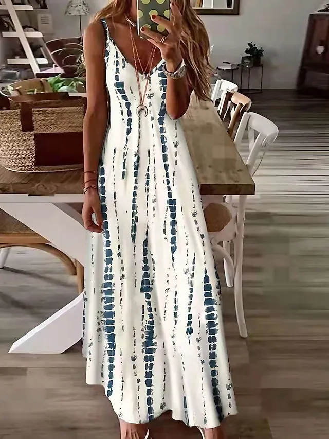 Women's A Line Dress Slip Dress Long Dress Maxi Dress White Yellow Blue Sleeveless Print Print Summer Spring Spaghetti Strap Modern 2023 S M L XL XXL 3XL 4XL 5XL