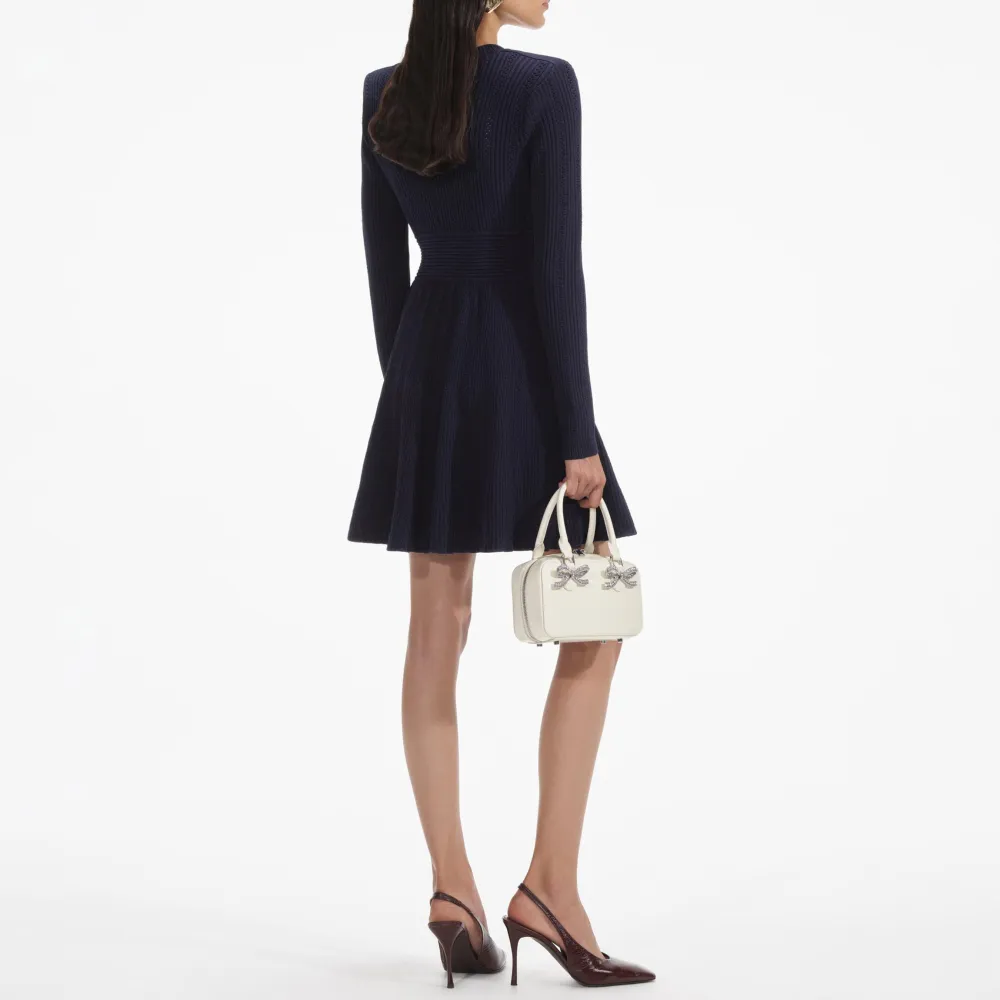 Navy Pointelle Knit Mini Dress