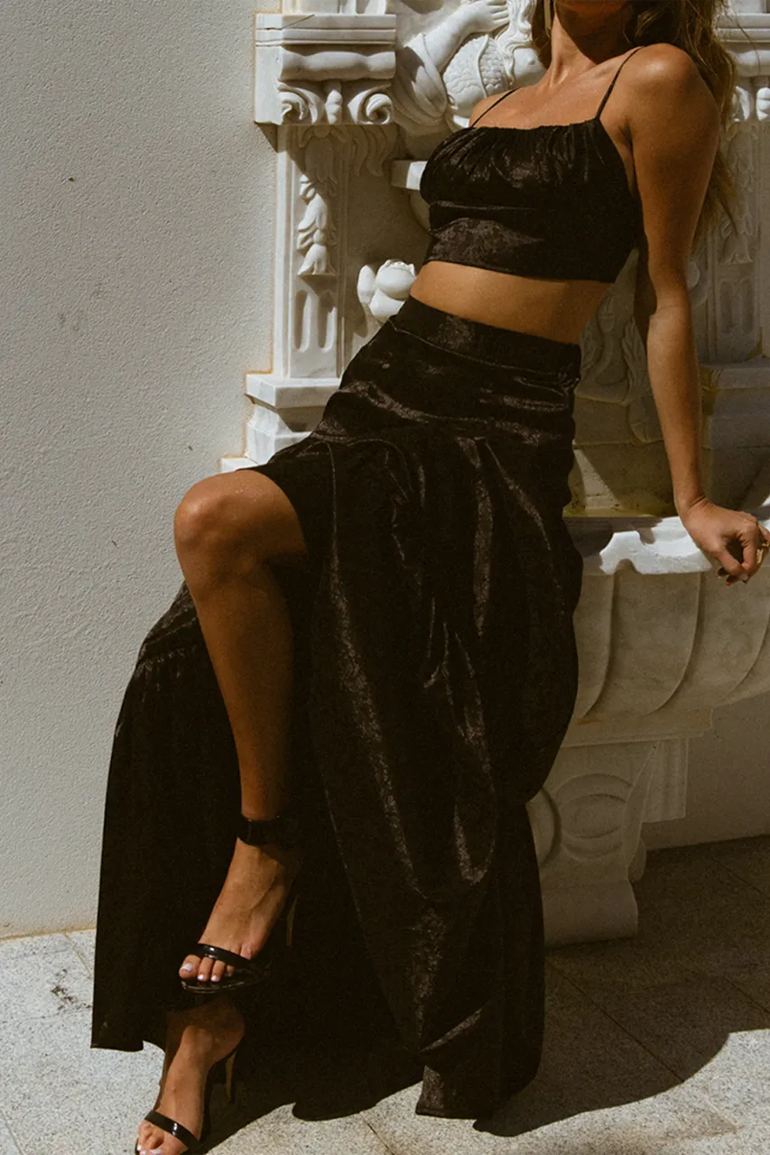 Black Retro Print High-End Camisole Top