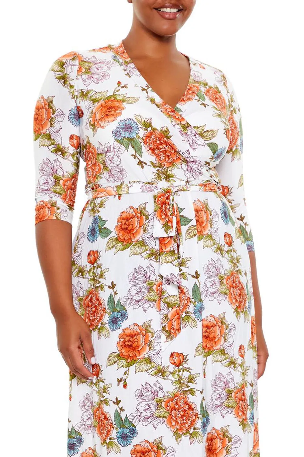 Plus Size Floral Wrap Midi Dress