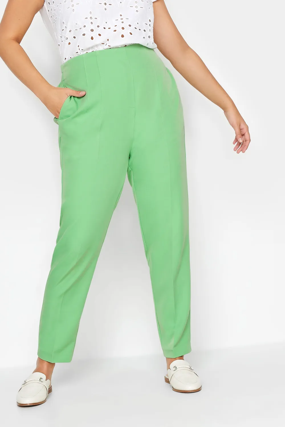 YOURS Curve Green Darted Waist Tapered Trousers