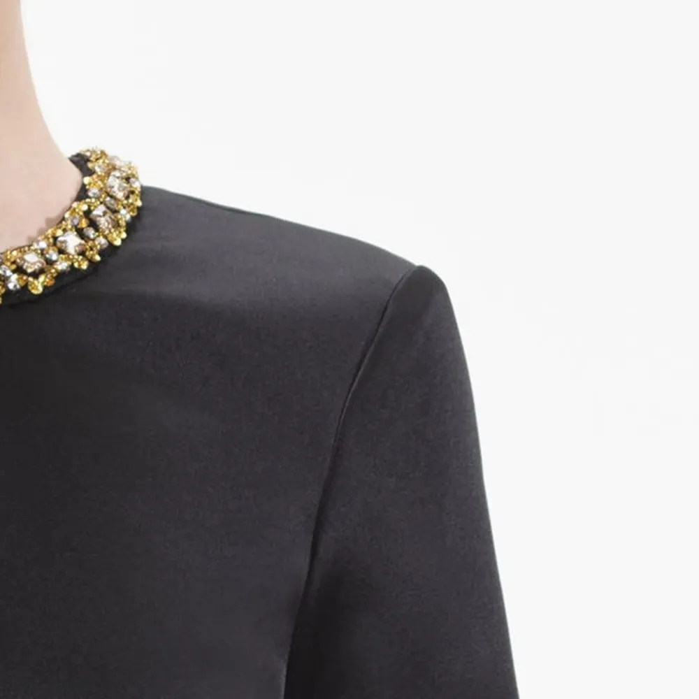 Black Satin Embellished Top