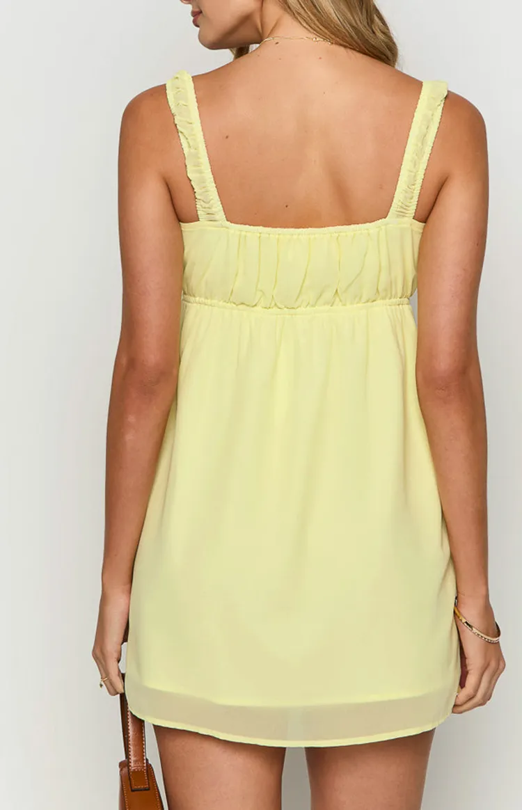 Yellow Square Neck Babydoll Mini Dress