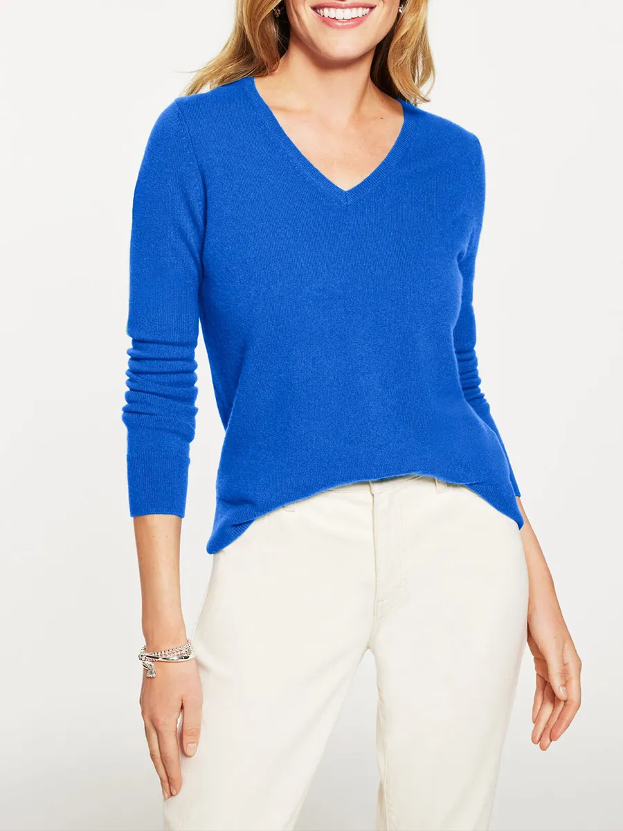 Lady'S Exquisite And Elegant V-Neck Cashmere Knitted Sweater