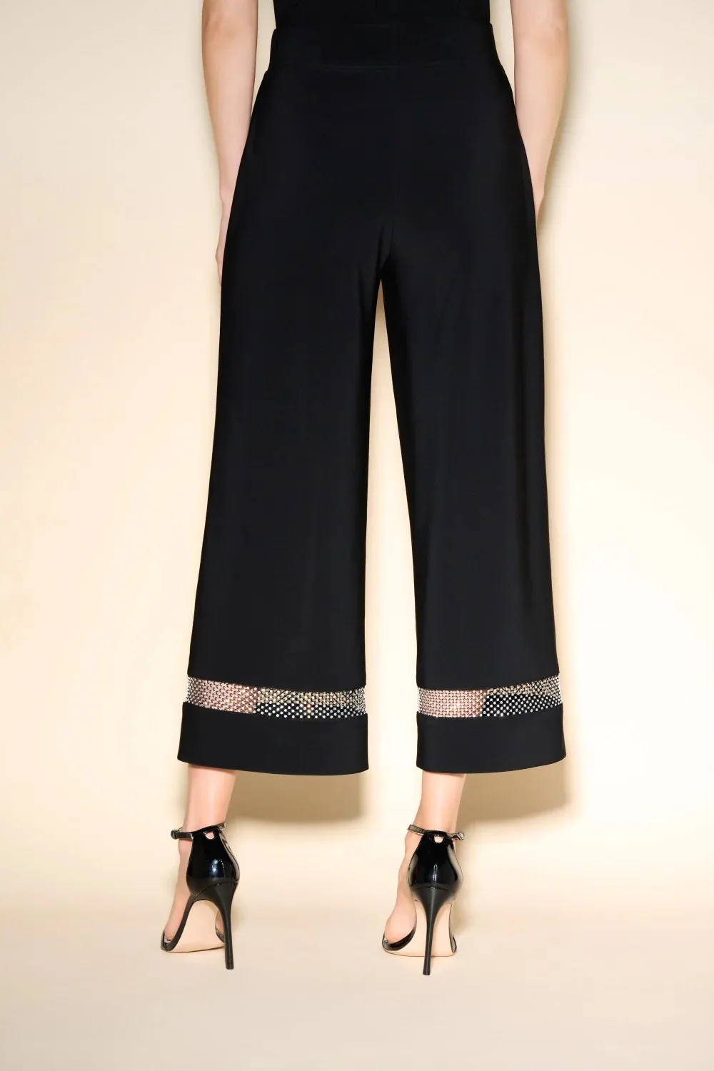 Black Wide - Leg Pants with Mesh Trim