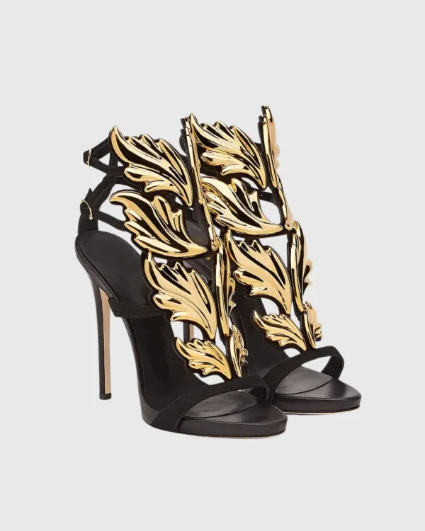 Mirrored Wing Sandals in Black