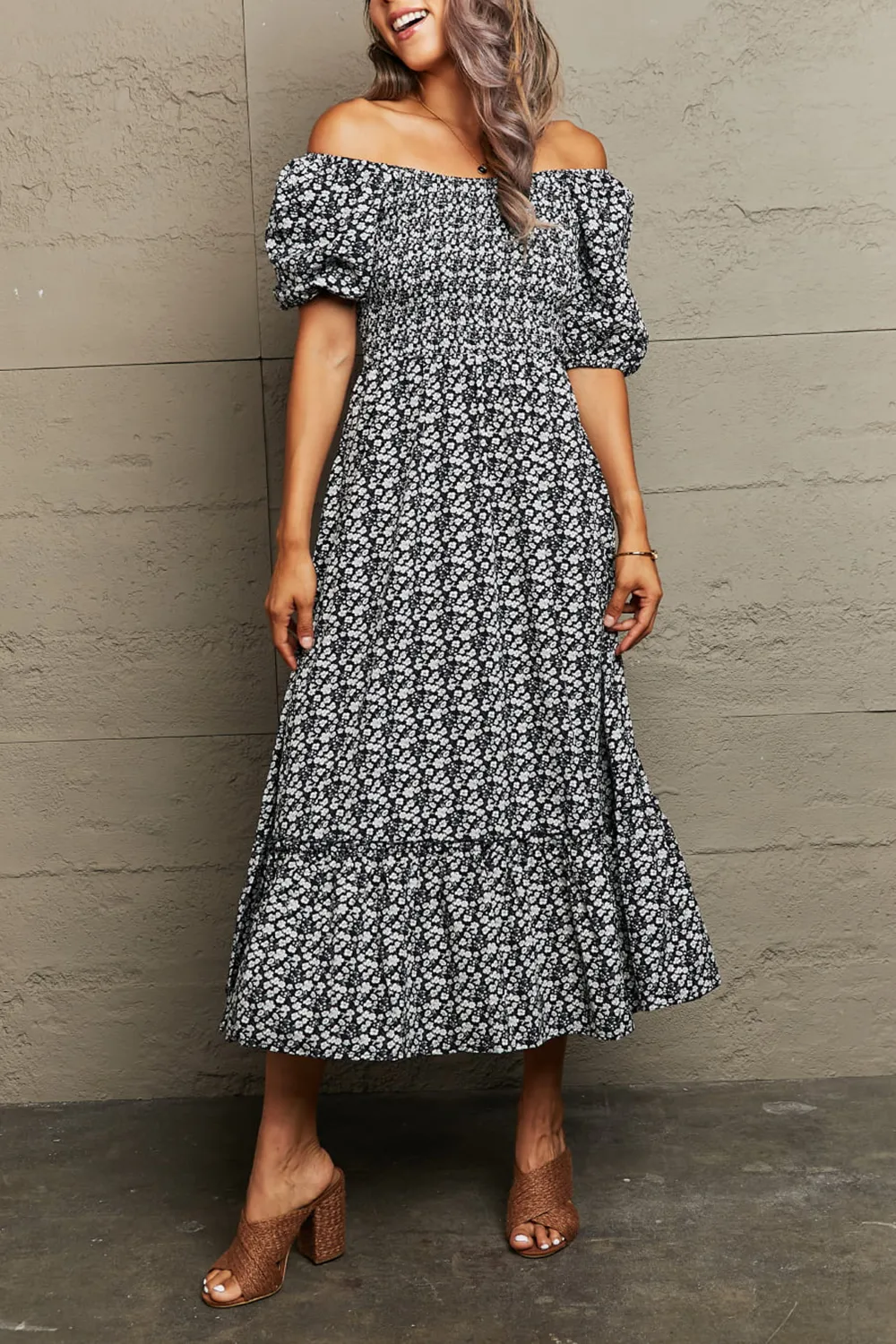 Daily Black One-Shoulder Floral Dress